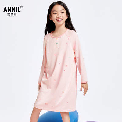 【奥莱清仓】安奈儿童装女童长袖睡裙2025秋莫代尔睡衣柔软亲肤
