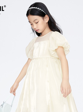 【商场同款】安奈儿童装女童礼裙2024夏新款泡泡袖公主裙AG423778