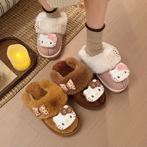 可爱小猫包头棉拖鞋女秋冬季外穿