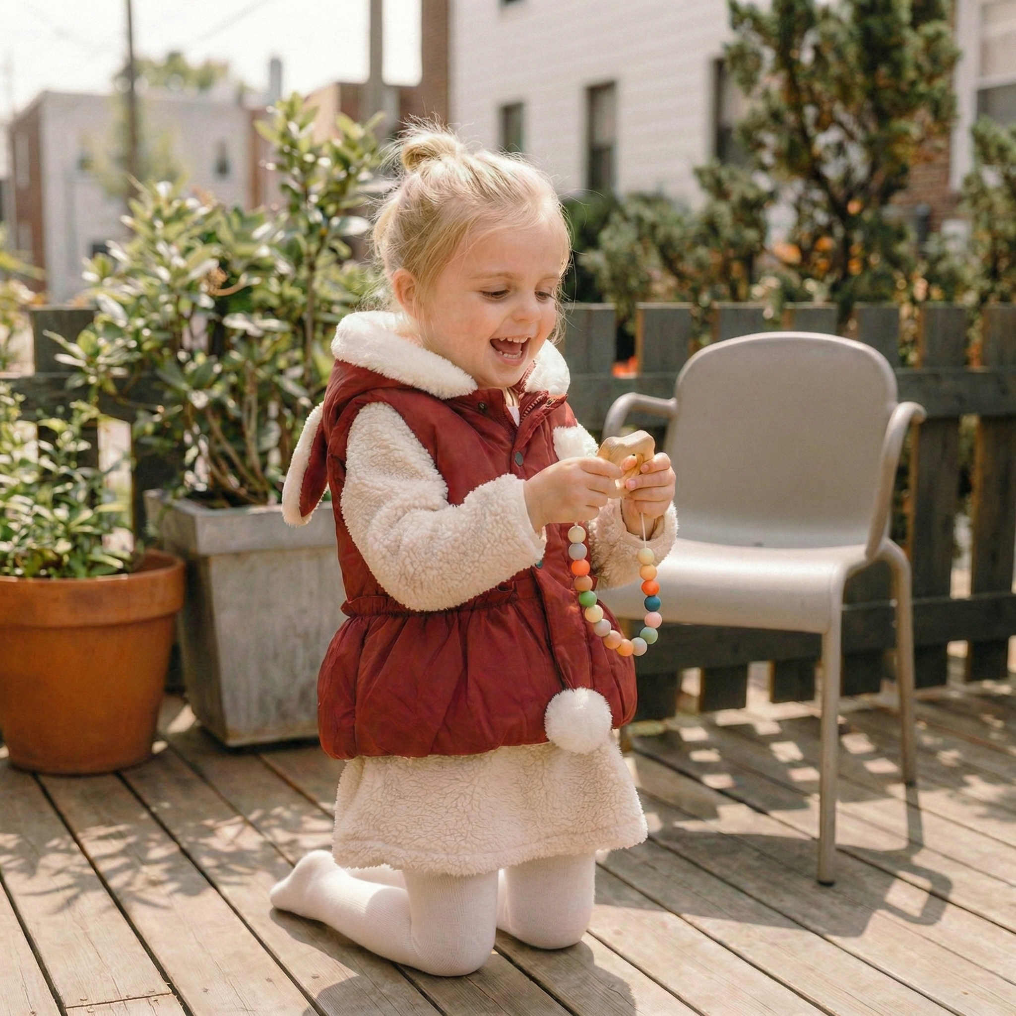 女童拜年服马甲2026新款冬装洋气宝宝红色过年背心儿童兔子耳朵外