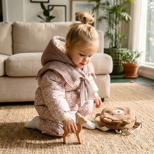 婴儿连体衣冬装2026新款女宝加厚外出抱衣碎花哈衣宝宝棉服爬服潮