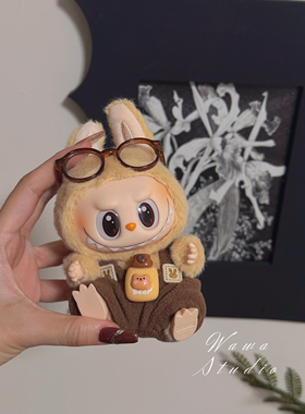 20cm盲盒搪胶Labubu泡泡衣服玛特10cm棉花娃娃拉布公仔15cm背带裤