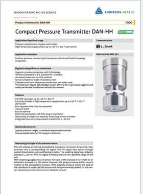 Anderson-Negele安德森耐格DAN-HH/S/7ABS/M12 压力传感器