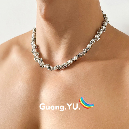 GuangYu缠绕式珍珠项链嘻哈潮流