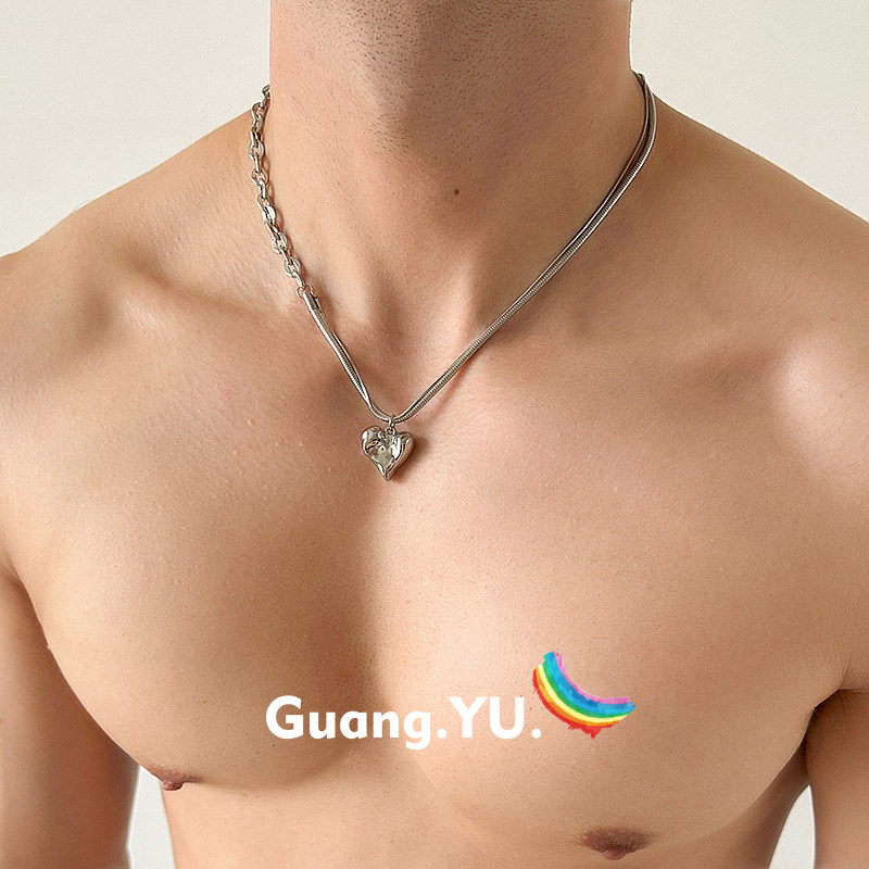GuangYu金属立体心形吊坠项链