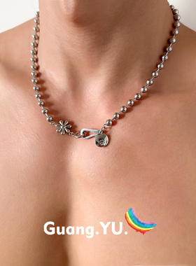 GuangYu小雏菊花朵圆珠链钛钢项链男女个性潮流设计感小众锁骨链