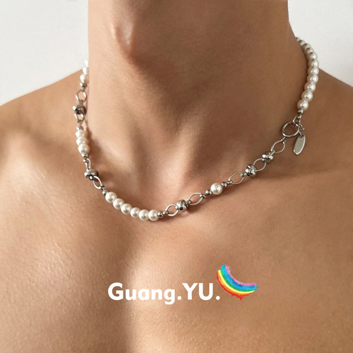 GuangYu珍珠项链男高级感不对称设计轻奢小众气质锁骨链女配饰潮