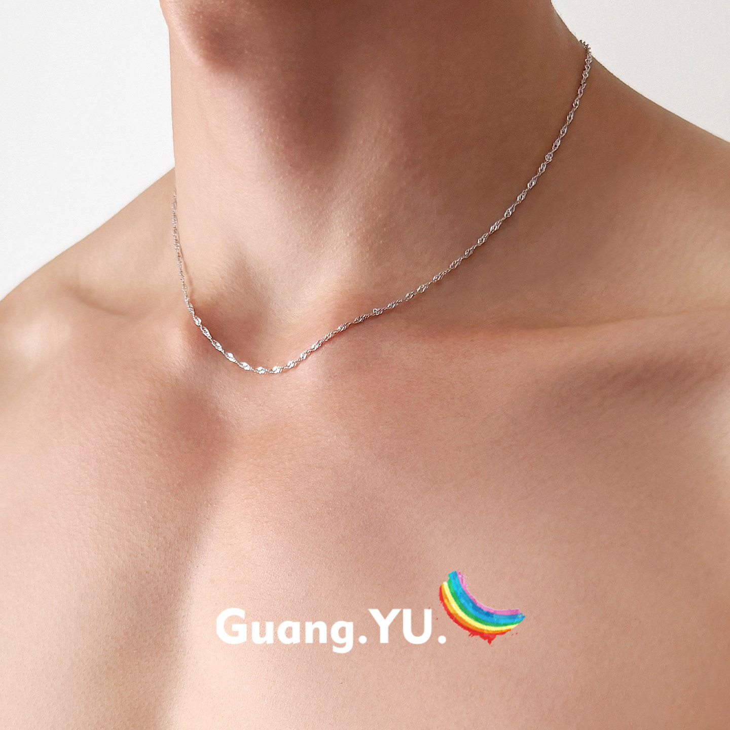 GuangYu波光粼粼s925纯银项链男简约风百搭素链女配饰水波锁骨链