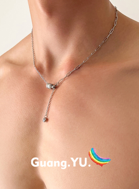 GuangYu镶钻小蛮腰流苏挂坠项链男女小众轻奢时尚百搭锁骨链配饰