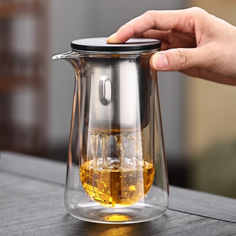 玻璃飘逸杯磁吸一键茶水分离办公室高档茶具懒人泡茶壶过滤冲茶器