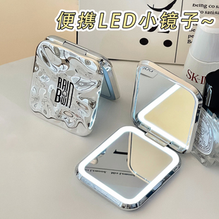 可折叠LED随身携带迷你化妆镜双面便携学生宿舍手持镜子家用女