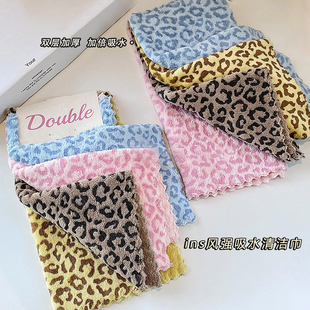 ins豹纹抹布家用吸水方巾卫生间擦手小毛巾厨房擦桌子清洁百洁布