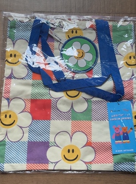 全新瑞幸咖啡联名wigglewiggle太阳花绿底笑脸花春游帆布购物袋