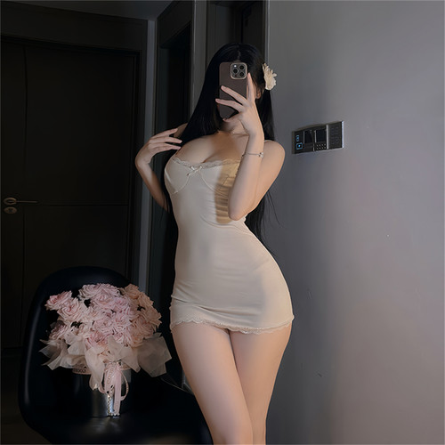 姬Gill做你的猫姐姐的寐*女人味蕾丝交叉包臀裙显瘦性感网纱睡裙