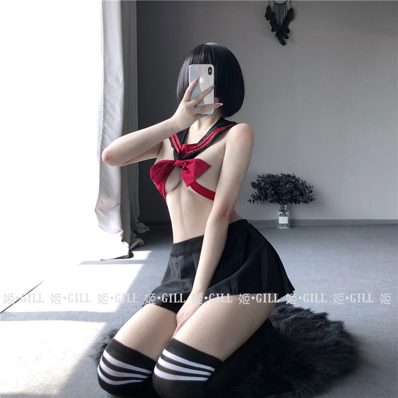 姬 Gill：哥哥球放过 学生装女士夏季百褶裙短裙黑丝主播表演套装