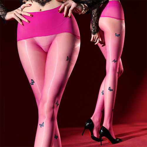 姬GILL蓝蝴蝶极光钻链吊带袜无缝油亮丝袜性感黑丝酒吧情链吊带袜