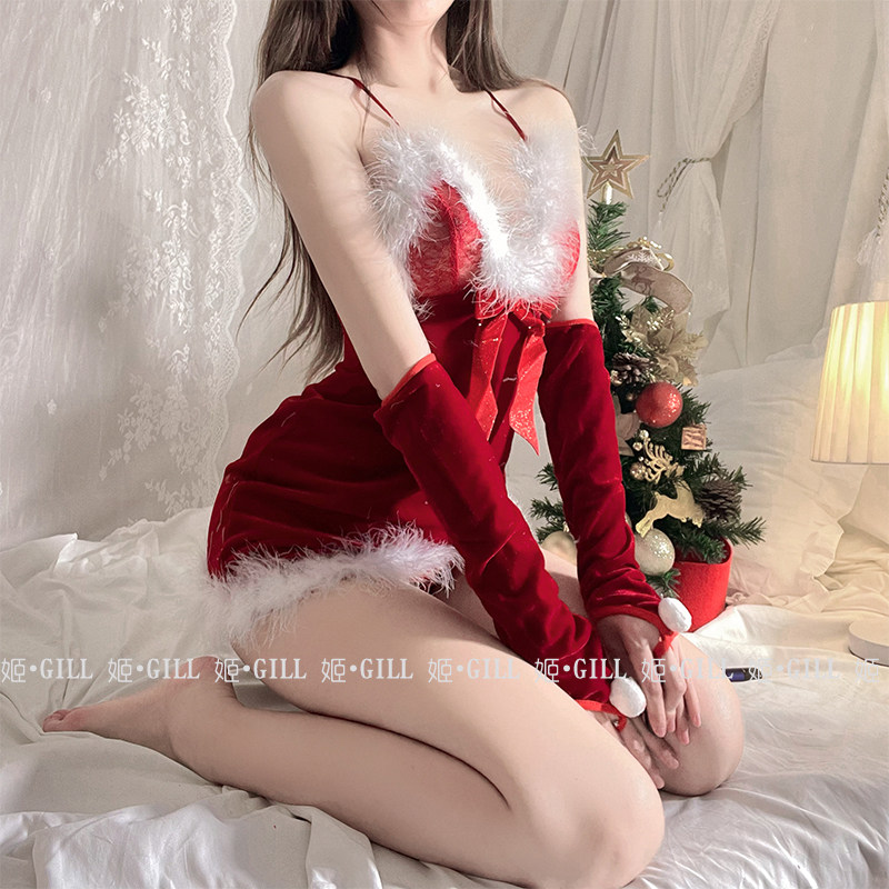 姬GILL:万圣节性感兔女郎角色扮演制服裙女红色圣诞主题派对套装