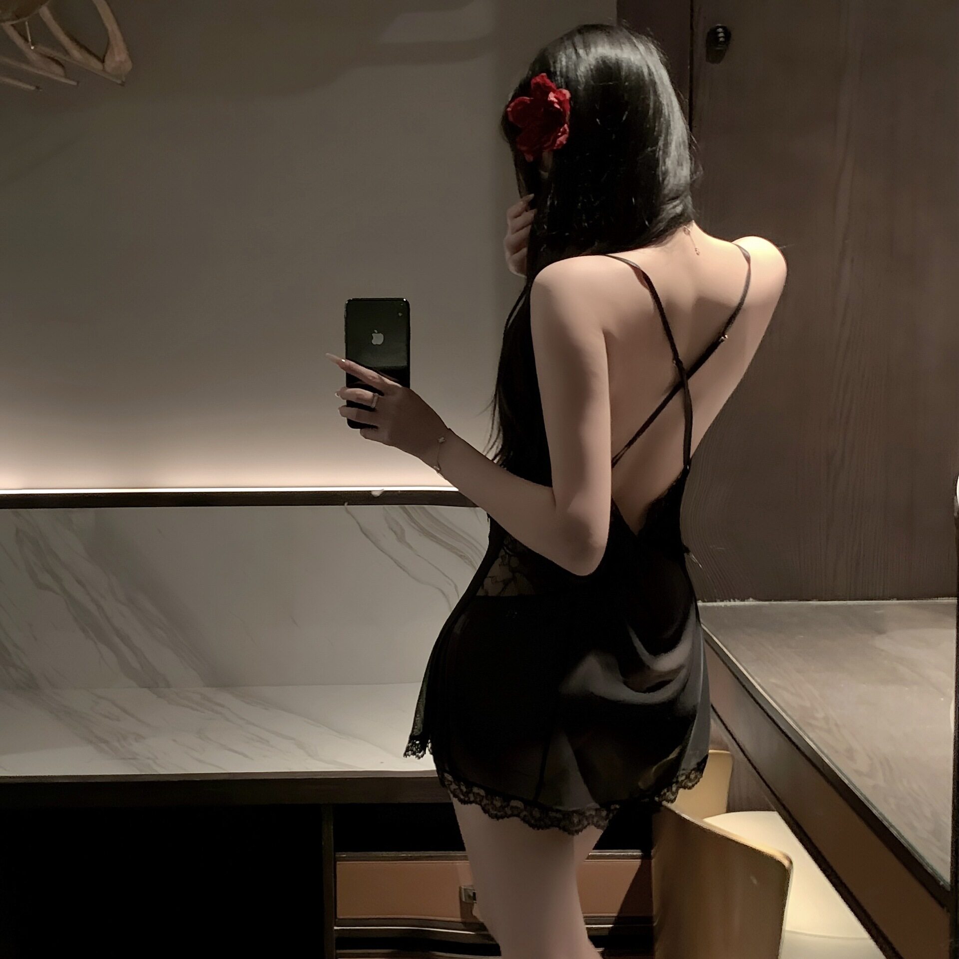 姬GILL内衣性感网纱透视诱惑露背睡衣刺绣大码吊带裙家居服套装女