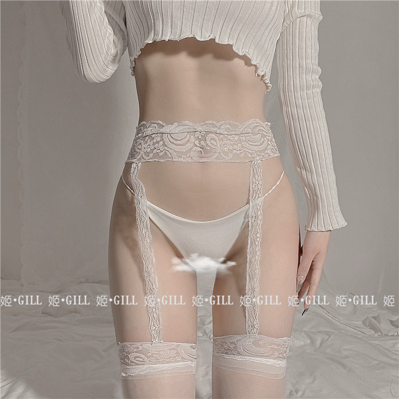 日系性感白色黑色蕾丝一体式吊带袜过膝长筒丝袜连裤袜美腿套装女