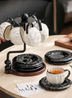 漫时光法式复古褶皱咖啡杯套装高级感轻奢家用陶瓷杯精致新婚礼物