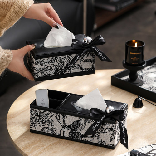 漫时光丛林皮革纸巾盒高档轻奢多功能茶几遥控器抽纸收纳盒摆件