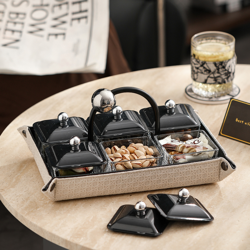 漫时光法式干果盘客厅家用点心盘带盖分格小吃碟子茶几零食摆放盘