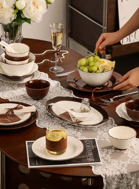 漫时光法式陶瓷米饭碗家用轻奢餐具套装家用碗盘碟大号汤碗高颜值