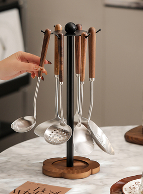 漫时光法式复古实木炒菜锅铲勺厨房家用304不锈钢食品级厨具套装