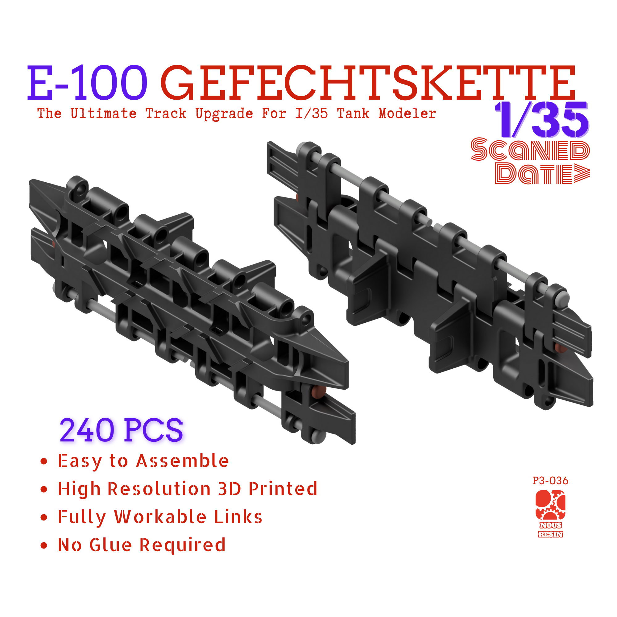 1/35 E-100坦克履带3D打印履带全可动免胶拼装适配 AH 小号手