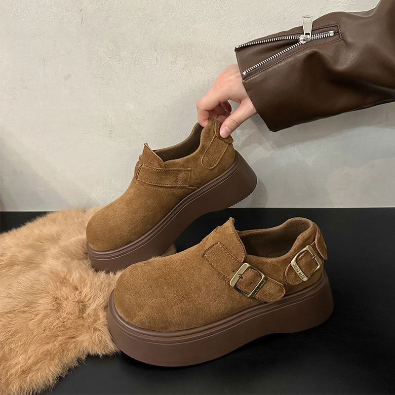 真皮厚底勃肯鞋休闲女鞋子2025秋冬季新款懒人一脚蹬博肯乐福单鞋