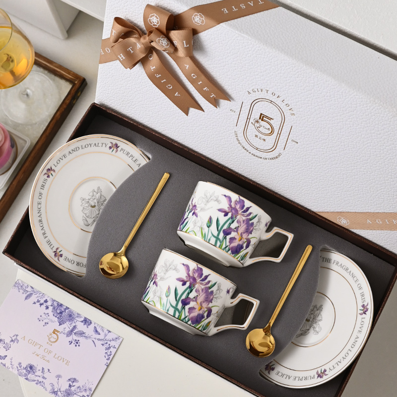 第五味鸢尾花咖啡杯子高档精致