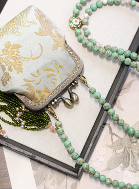 新中式国风绿色包长流苏斜挎包包链斜挎链背背链项链手机链