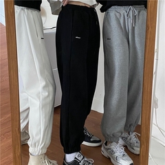 Real price spring thin elastic high waist sports pants women's autumn smiling face embroidered Harlem pants