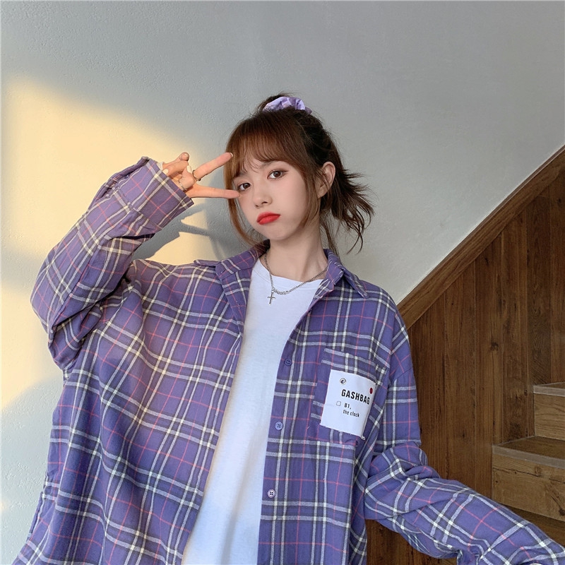 Real price long sleeve Korean Plaid classic sunscreen shirt jacket