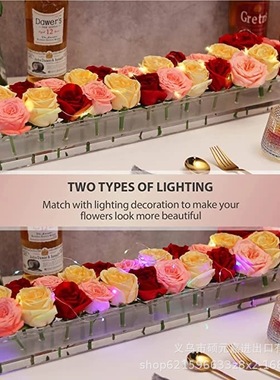 跨境新品餐桌摆件透明亚克力花瓶长方形花瓶婚礼装饰玫瑰花瓶装饰