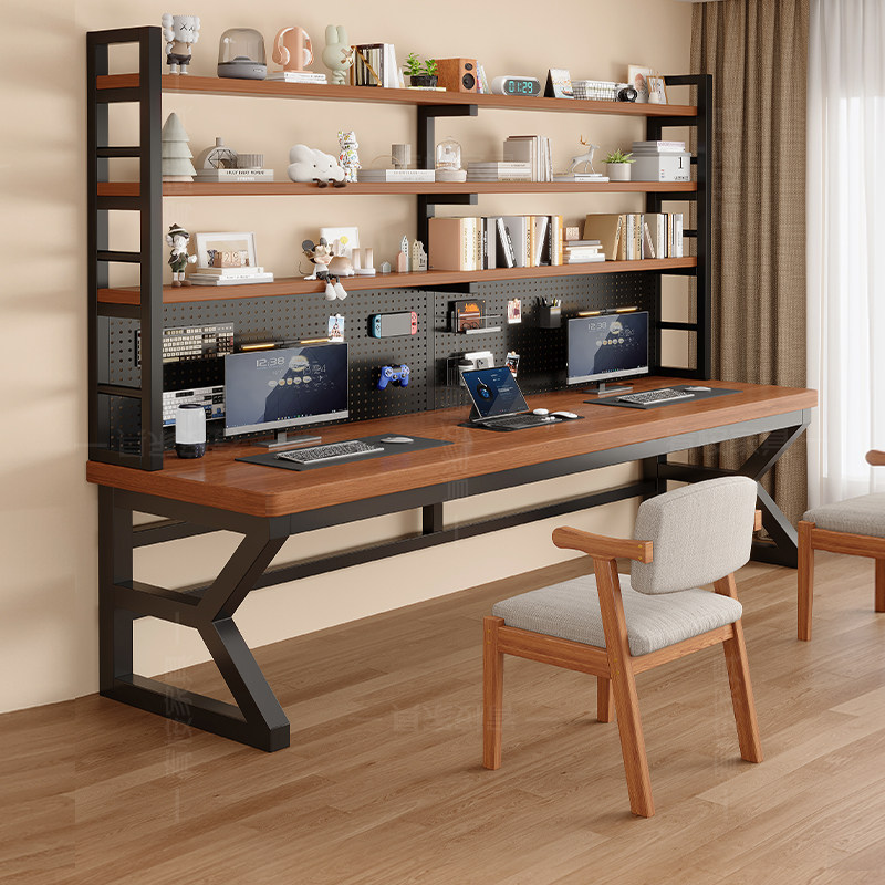 实木生态板家用洞洞板书桌书架一体台式电脑桌学生单人双人写字台