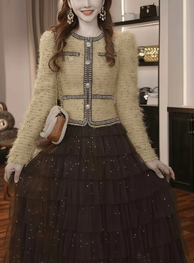 45492 轻奢赫本风单排扣中长蛋糕裙女欧洲站又a又飒御姐连衣裙