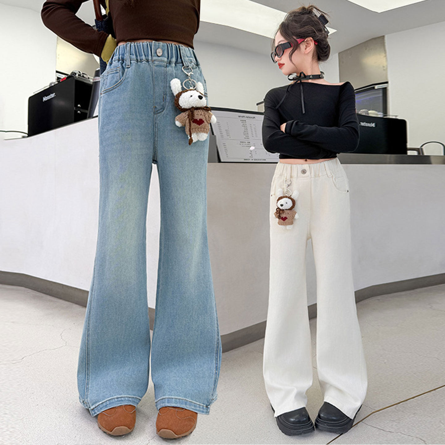 女童裤子春款外穿2026新款春装中大童修身春季儿童弹力牛仔喇叭裤