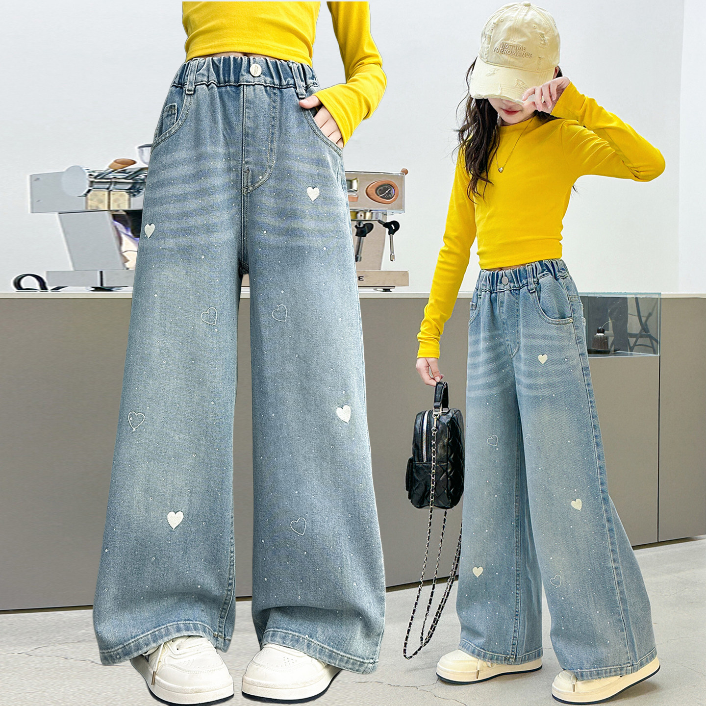 女童裤子春秋外穿2026新款中大童女孩春季宽松直筒休闲牛仔阔腿裤,童装/婴儿装/亲子装,裤子,淘宝优惠券,粉丝福利购,淘宝优惠卷