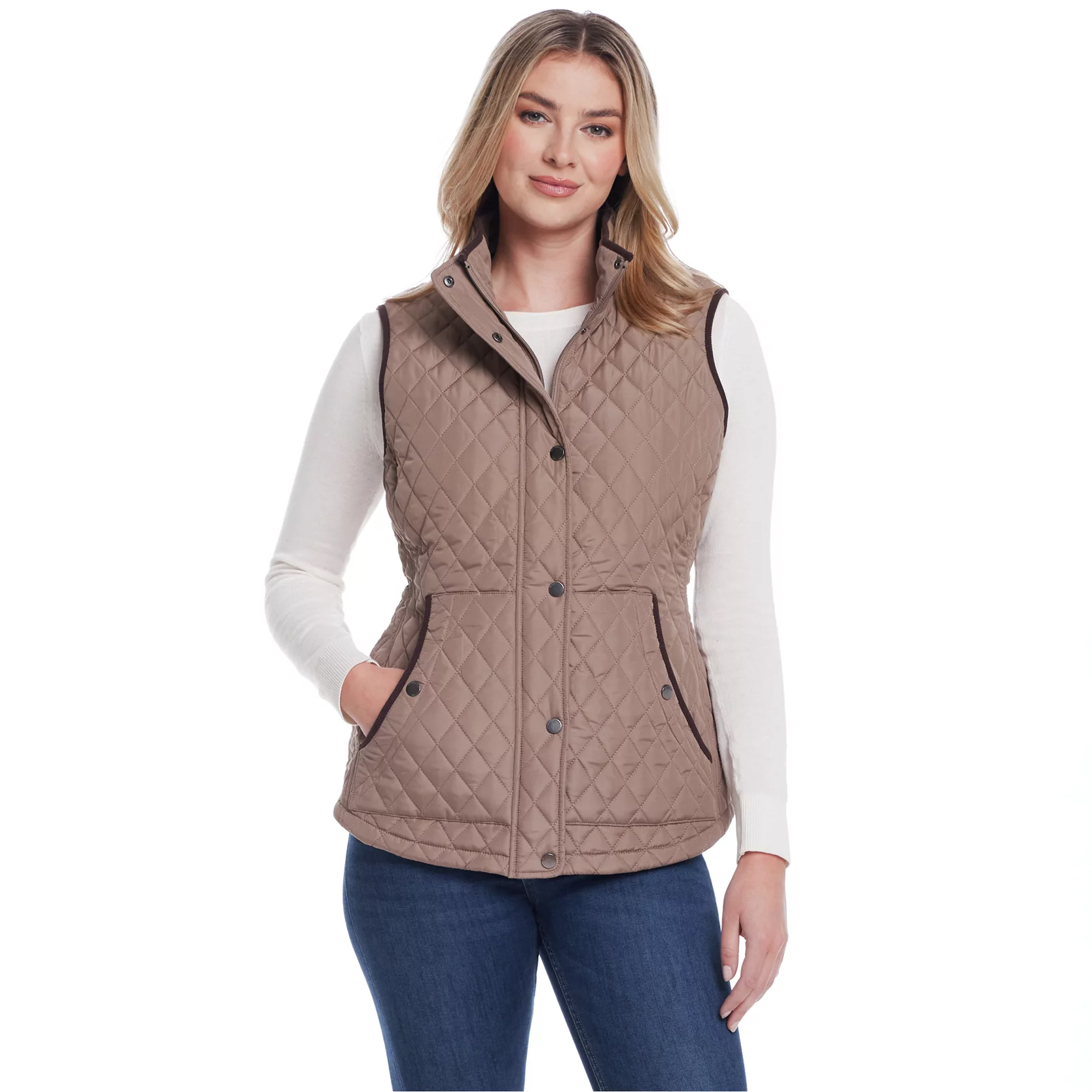 防风雨雪马夹欧美菱形格开衫立领