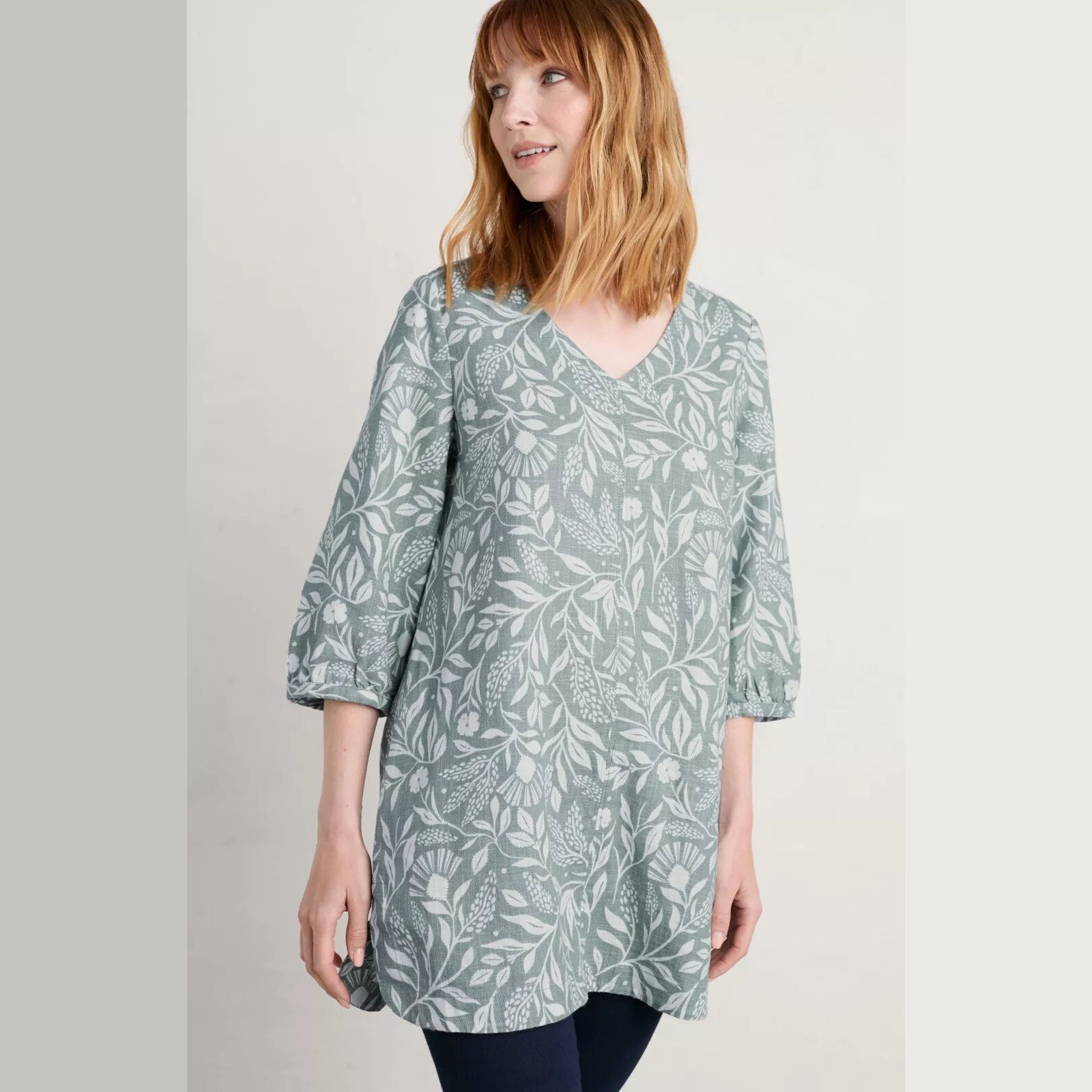 英国棉麻海盐V领套头复古印花七分袖苎麻衬衫上衣 外贸原单女夏秋,女装/女士精品,衬衫,淘宝优惠券,粉丝福利购,淘宝优惠卷