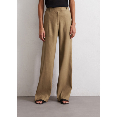 高腰休闲通勤OL欧美人棉亚麻长裤