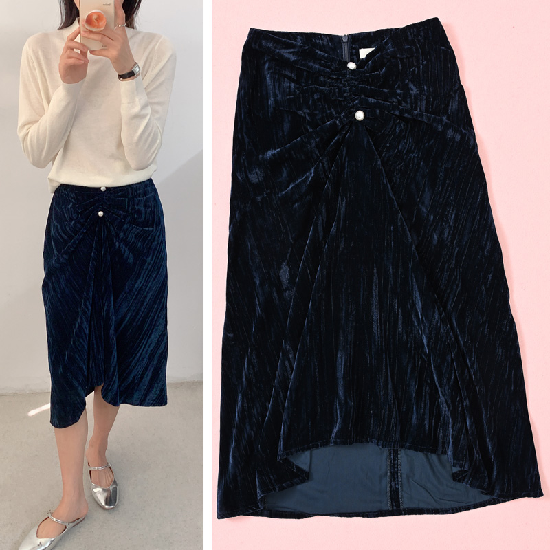 精工轻奢休闲OLA字天鹅绒半身裙