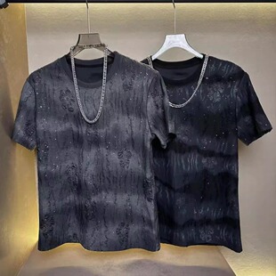 满天星短袖T恤男士夏季个性打底衫时尚设计感破洞半截袖体恤上衣