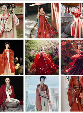 出租【红色】汉服女飘逸超仙高校运动会古装走秀中秋节汉服演出