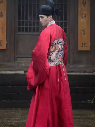 出租原创暗纹纱仿妆花男款圆领袍补服高校话剧演出明宋状元服租赁