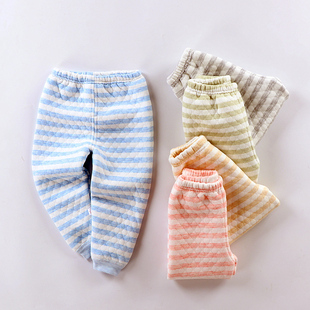 纯棉单条冬 宽松内穿宝宝秋裤 儿童三层夹棉保暖裤 男童女童加厚睡裤