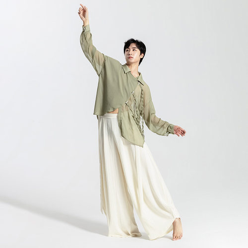 现代舞衬衫男女同款宽松不规则阔腿裤子飘逸练功服古典舞蹈服套装