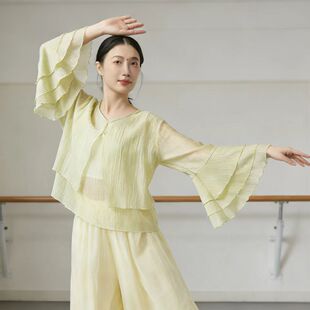 中国风古典舞蹈服女飘逸身韵纱衣专业中国舞现代舞白色练功服上衣