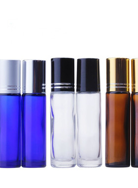 10ml透明滚珠精油瓶蓝色分装空瓶加厚玻璃香水瓶避光茶色走珠瓶子